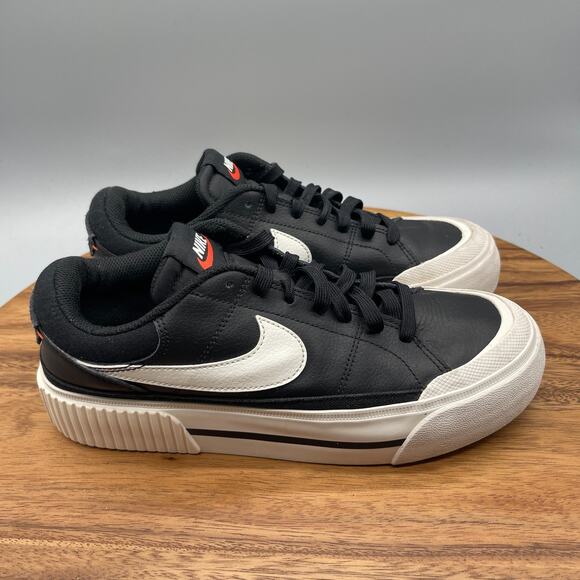 Nike Court Legacy Shoes Womens 8.5 Black Leather Running Comfort Walking Lift - Picture 1 of 8
